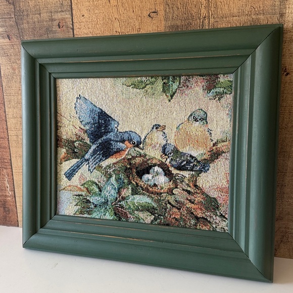 Green Framed Bird Tapestry Embroidery Art - Picture 3 of 7